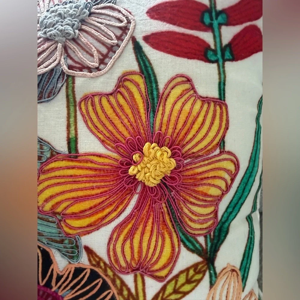 Floral Embroidered throw pillow by Geninne Zlatkis/ Cotton/Linen
